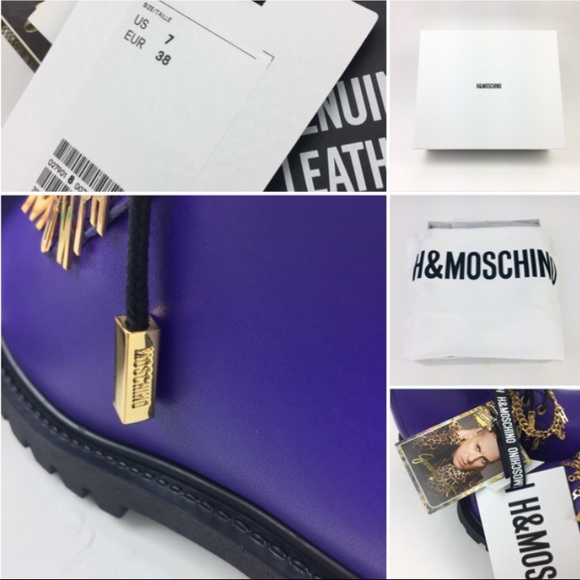 LAST CHANCE! Moschino x H&M purple & black leather combat boots - Picture 6 of 8
